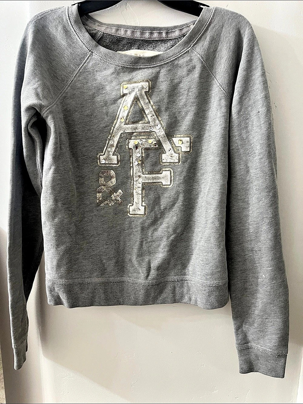 Abercrombie & Fitch Sequin Logo Graphic Sweatshirt Gray XS